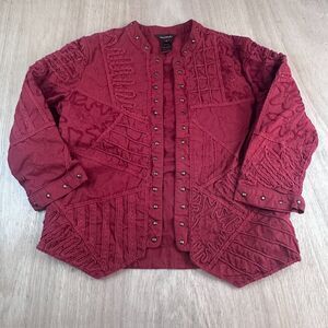 Multiples Women’s S Rust Cotton Jacket Top Embroidered Studded Boho Artsy